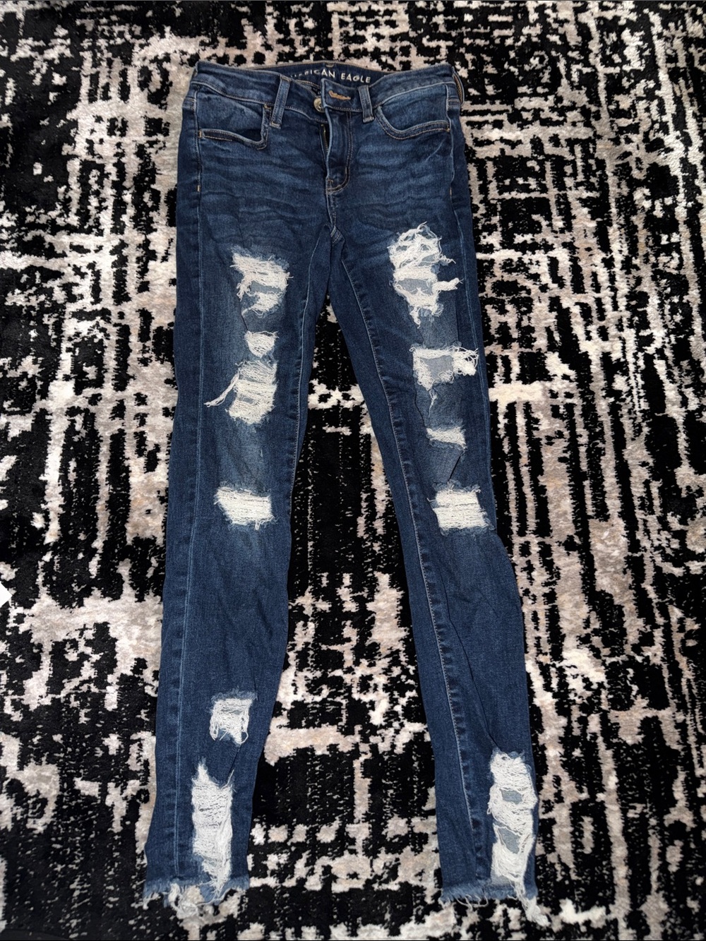 American Eagle Outfitters Dark Blue Ripped Skinny Jeans